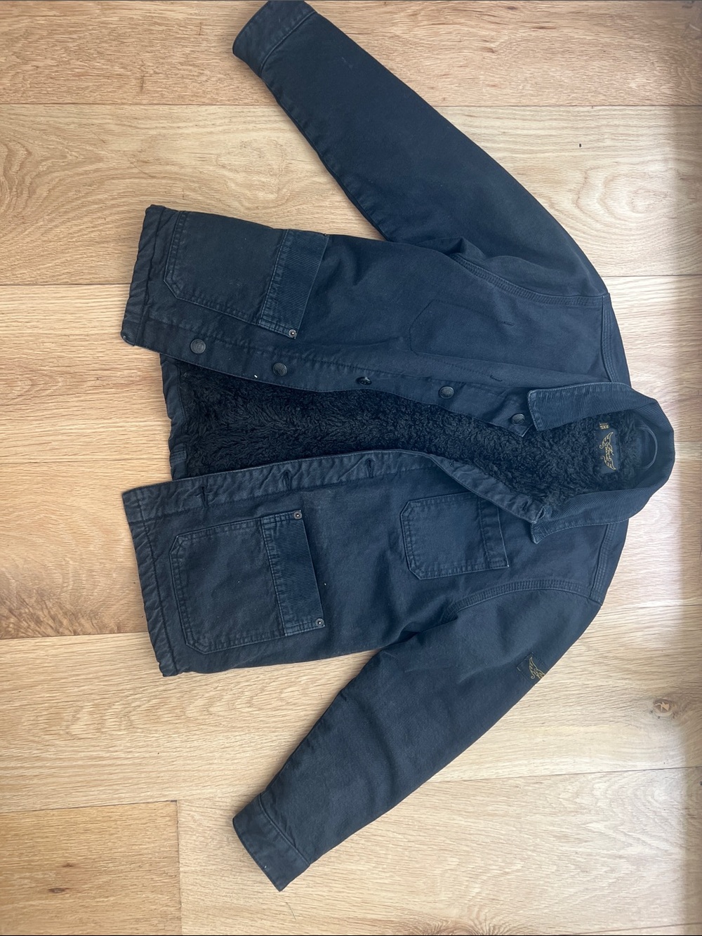Kids Black Sherpa-Lined Denim-Style Jacket